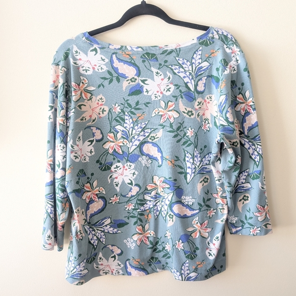 Chico's Pima Cotton Floral V-Neck Tee 3/4 Sleeve Size Large (2) - Picture 5 of 8